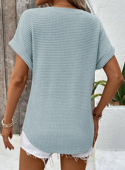 Dokotoo Womens Waffle Knit Tops 2026 Spring Summer V Neck Shirts Casual Trendy Women's Blouses Basic Tee