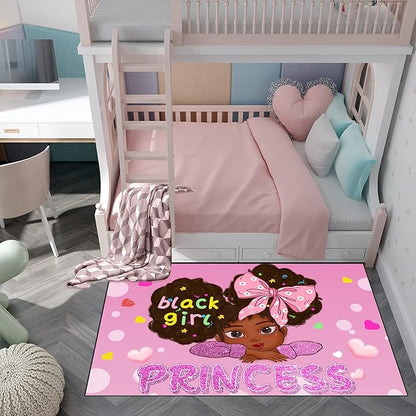 African American Rugs for Girls Room Black Girls Room Decor Rugs Princess Room Decor Rugs for Girls Bedroom Kids Rugs for Bedroom Girls Teen Living Room Soft Floor Mats, Pink, 2'6''×4'