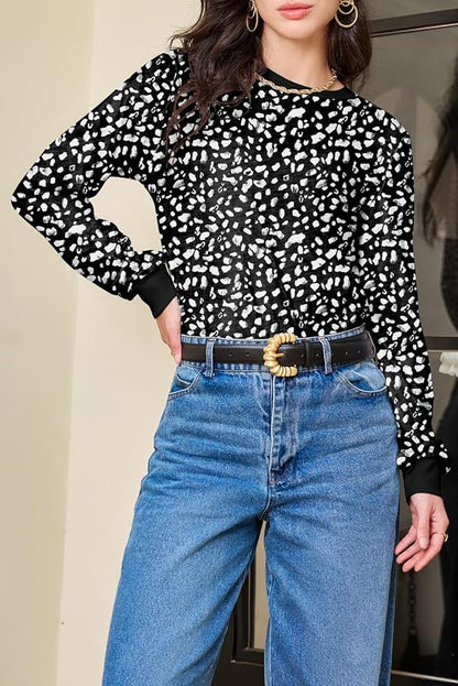 EVALESS Womens Crewneck Long Sleeve Tops Casual Polka Dots Tops Fall 2026 Tshirts Shirts