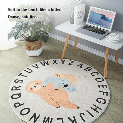 ABC Round Rug for Kids Warm and Soft Alphabet Nursery Animal Area Rugs Fun Rugs for Play Rooms Non-Slip Mats Crawling Mats Decorative Rugs for Bedrooms Living Rooms (Hedgehogs, 47in)