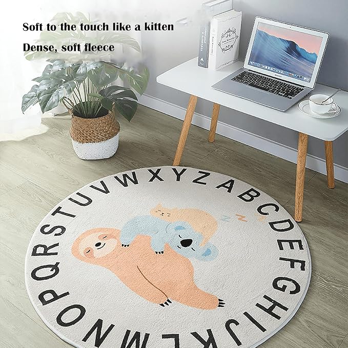 ABC Round Rug for Kids Warm and Soft Alphabet Nursery Animal Area Rugs Fun Rugs for Play Rooms Non-Slip Mats Crawling Mats Decorative Rugs for Bedrooms Living Rooms (Bear, 39in)