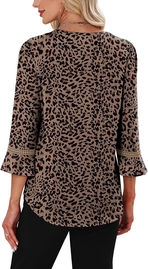WIHOLL Womens Blouses Dressy Casual 3/4 Length Sleeve Tops Lace Trendy 2026 Spring Summer V Neck Shirts Vacation Outfits