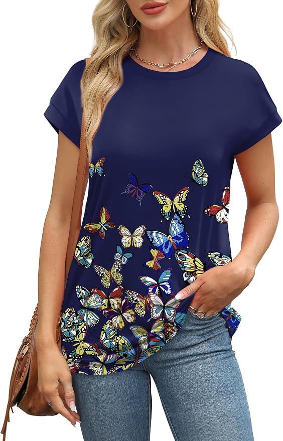 Alaroo Womens Summer Tops Short Sleeve Shirts Crew Neck Tshirt Cute Trendy Tunic Blouses (S-3XL)