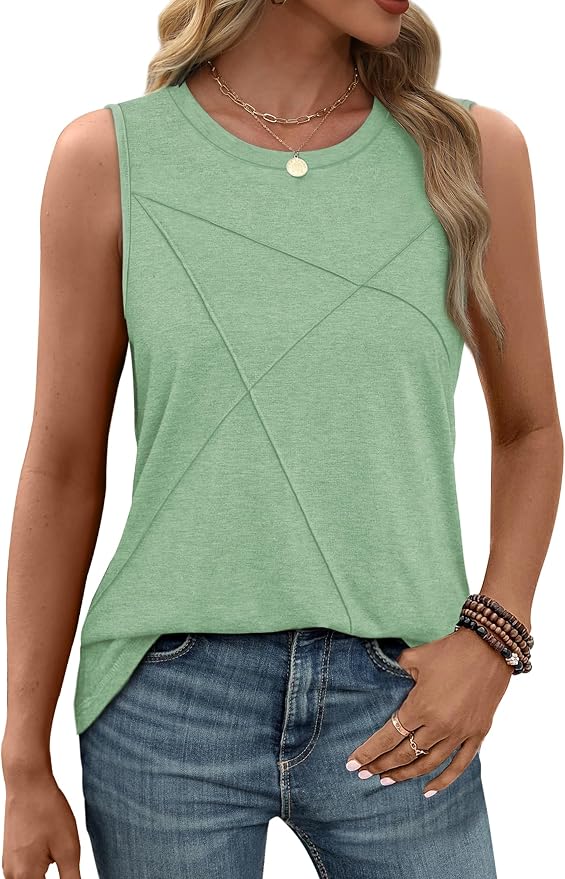 WIHOLL Women's Sleeveless Summer Crewneck Loose Fit Tank Tops
