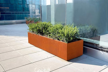 Plantercraft Large Rectangular Planters for Outdoor Plants - 48x12x30 Corten Steel Planter | Extra Large Planters Outdoor for Privacy Screen & Patio | Heavy Duty Metal Planter Rectangle