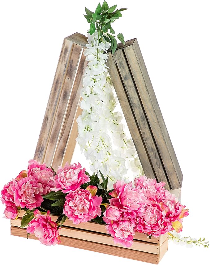 20" Rectangular Rustic Wood Planter with Plastic Liner l Rustic Barn Wood l Wine Crate Style, Home and Wedding Decorations, Garden Ornaments (20x4 Wine Crate Set of 2, Rose Wood)