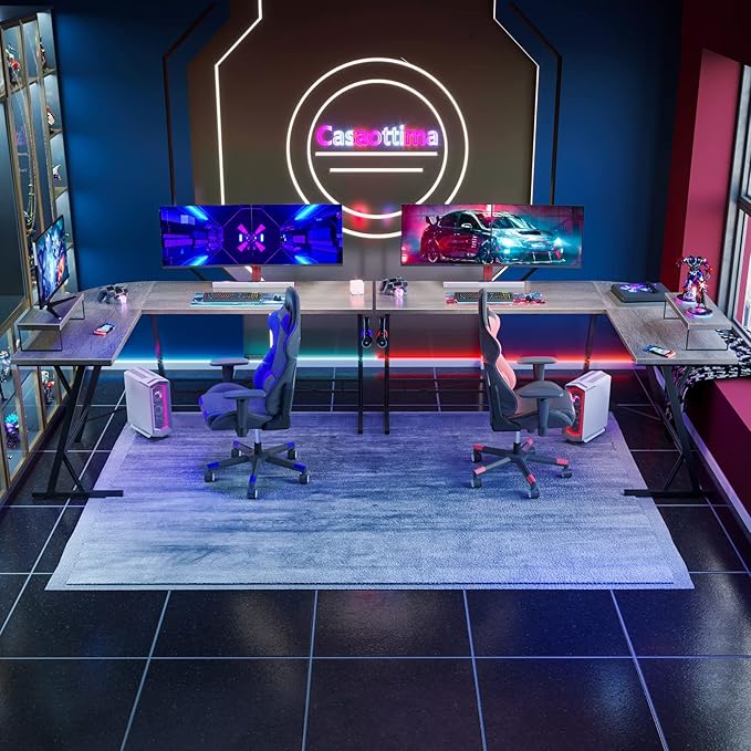 Casaottima Gaming Desk L Shaped Computer Desk, Corner Desk for Home Office with Monitor Stand 66", Gray Oak
