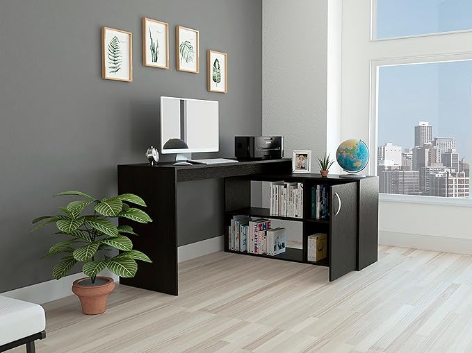 NicBex Kimberly-DW-00001-LWJ Home Office Desks, 59.6"x45.9"x30.1", Black