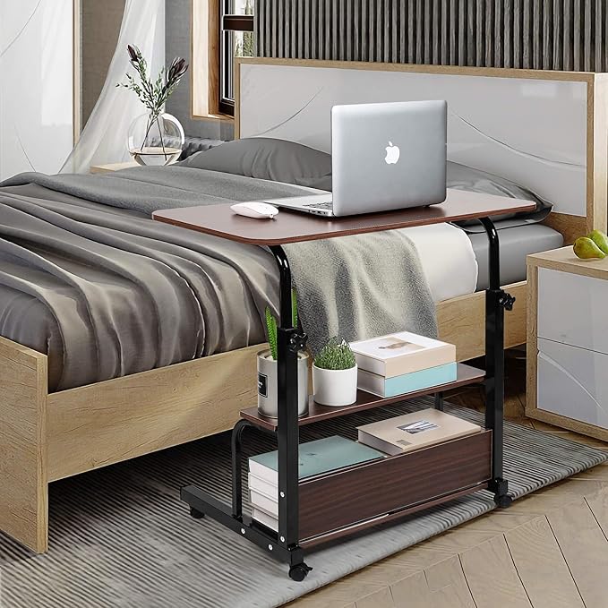 Portable Computer Desk Adjustable Home Office Desk Bedside Universal Movable Table Small Spaces Furniture Storage Convenient Desk Home Office Living Room Sofa Desk Size 15.7 * 31.5 Inch,Pure Brown