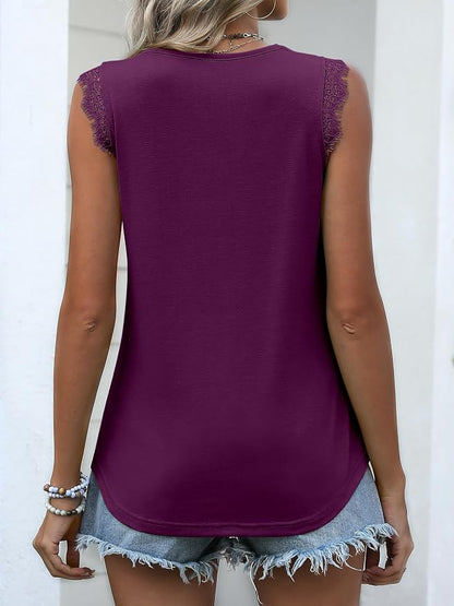 ANRABESS Womens Lace Trim Tank Tops V Neck Sleeveless Shirts 2026 Summer Casual Trendy Dressy Cami Top