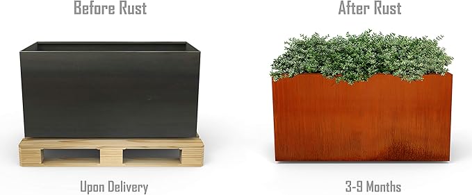 Plantercraft Large Rectangular Planters for Outdoor Plants 60x12x24 Inch Corten Steel Planter - Extra Large Outdoor Planter Box for Patios, Decks and Garden Borders