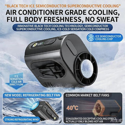2026 AI Wearable Waist/Neck Hanging Fan,with Ice Cooler & Flashlight,10000mAh Rechargeable Clip On Belt Cooling Fan, 100-Speed 16000RPM Personal Body Fan,25H Work Time for Outdoor, Jobsite,Camping