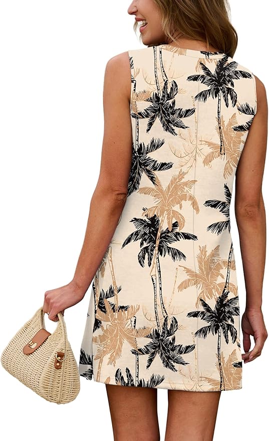 WIHOLL Casual Dresses for Women Crewneck Sleeveless Tank Dress Summer Spring Boho Vacation Clothes
