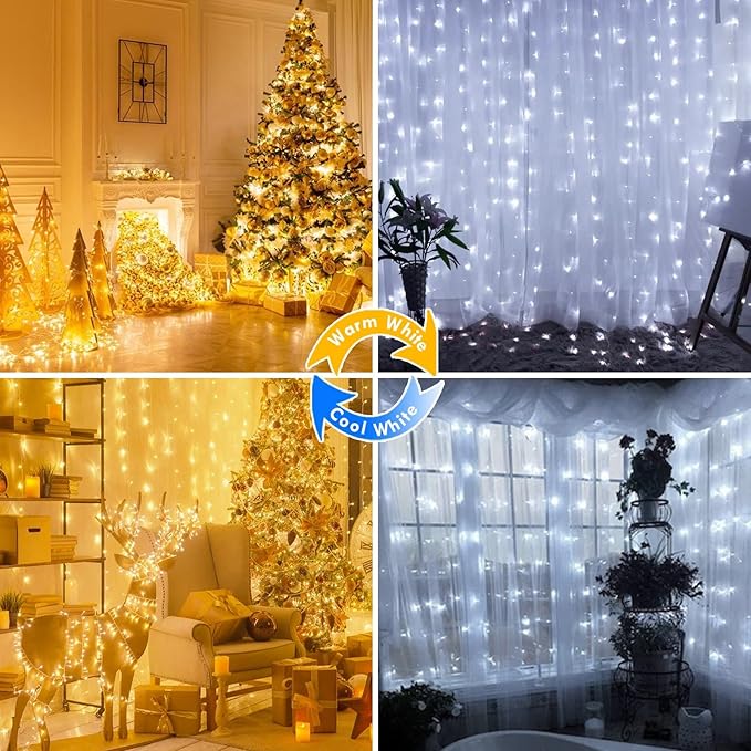 Warm White to Cool White Color Changing 200 LED 66FT Connectable Christmas String Lights for Outdoor Indoor Waterproof, 11 Modes Twinkle Fairy Lights Clear Wire for Christmas Tree Memory Remote Timer