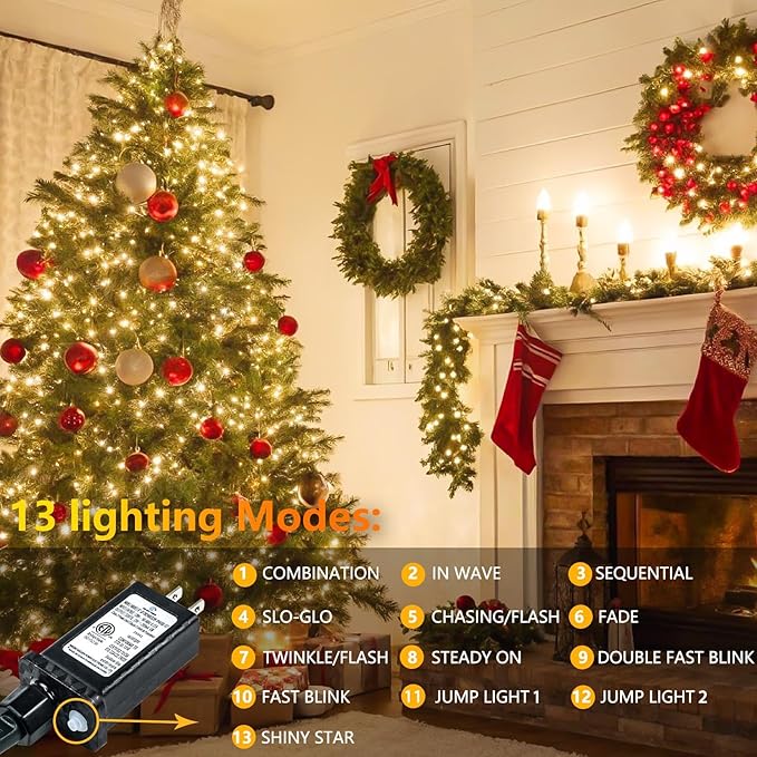 2 Pack 100 LED Connectable String Lights Indoor Outdoor, 33FT Clear Wire Christmas Lights for Bedroom, 13 Modes Twinkle Fairy String Light for Xmas Tree Wedding Party Bedroom Garden Decor (Warm White)