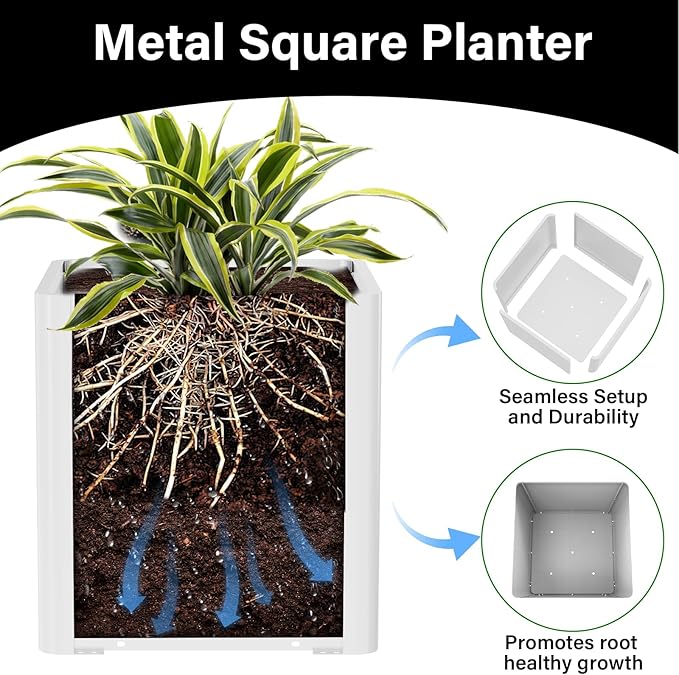 Large Outdoor Planter 26" L x 26" W x 26" H,Metal Square Planter for Outdoor Plants,Heavy Duty Modern Flower Plant Pot for Porch/Patio/Garden
