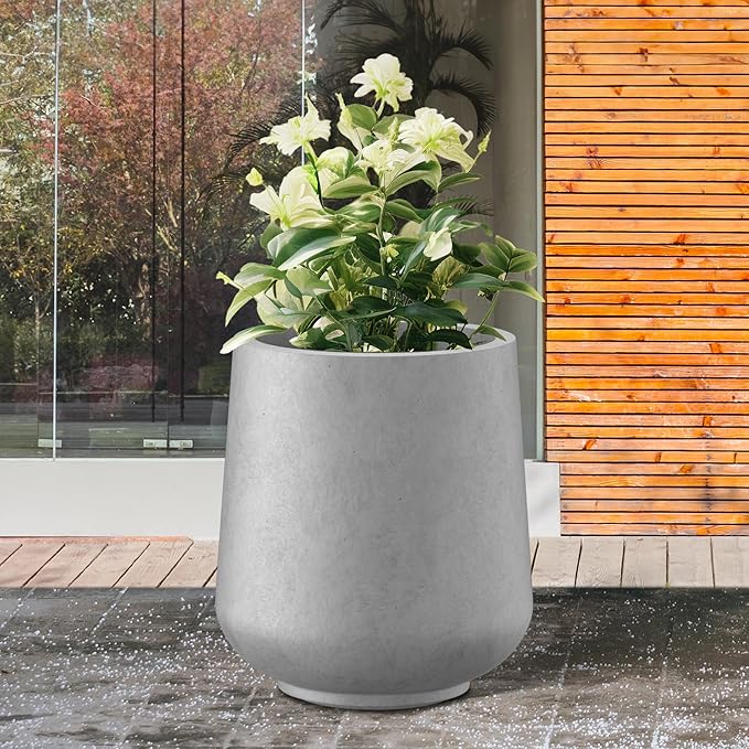 Kante 11.6" Dia Round Concrete Planter, Outdoor Indoor Large Plant Pots Containers with Drainage Hole and Rubber Plug for Home Garden Patio, Natural Concrete