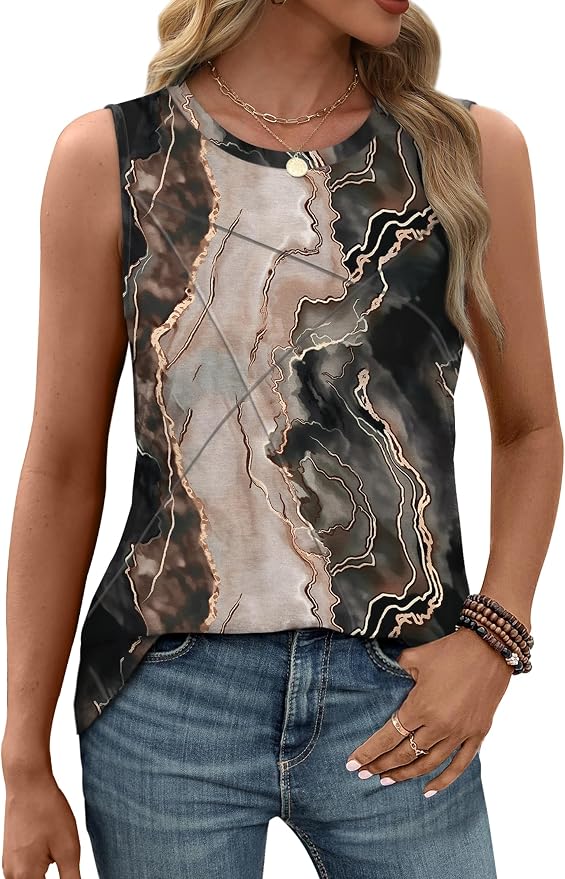 WIHOLL Women's Sleeveless Summer Crewneck Loose Fit Tank Tops