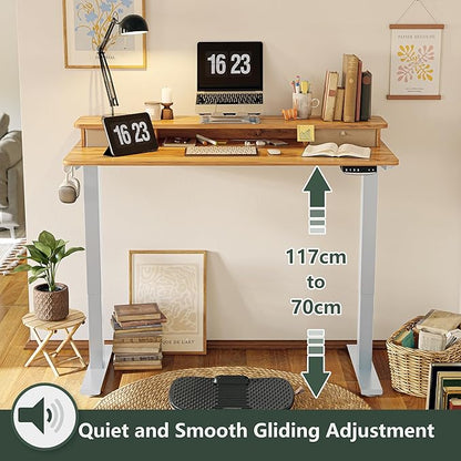 FEZIBO 60 x 24 Inch Height Adjustable Electric Standing Desk with Double Drawer, Stand Up Desk with Storage Shelf, Sit Stand Desk, Light Rustic