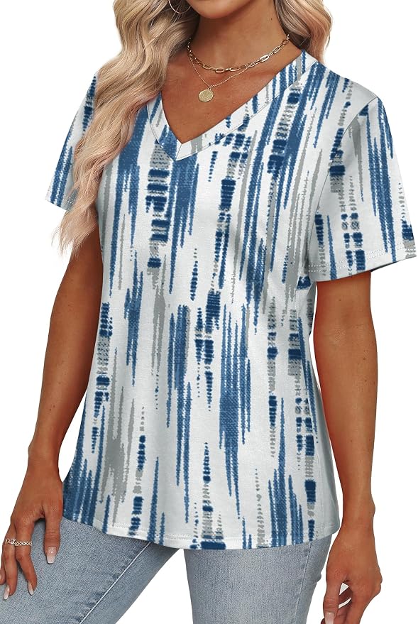 Alaroo Womens Summer Tops 2026 V Neck Short Sleeve Shirts Trendy Dressy Casual Vacation Outfits Printed