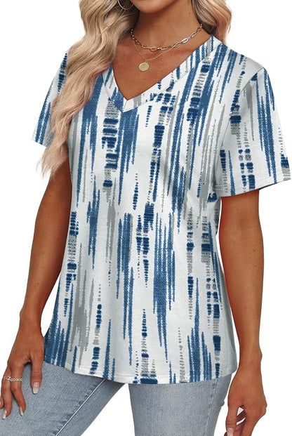 Alaroo Womens Summer Tops 2026 V Neck Short Sleeve Shirts Trendy Dressy Casual Vacation Outfits Printed