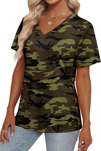 Alaroo Womens Summer Tops 2026 V Neck Short Sleeve Shirts Trendy Dressy Casual Vacation Outfits Printed