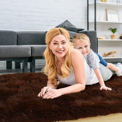 Merelax Soft Shaggy Rug for Kids Bedroom Oval 2.6'x5.3' Brown Plush Fluffy Carpet for Living Room, Furry Carpet for Teen Girls Room, Anti-skid Fuzzy Comfy Rug for Nursery Decor Cute Baby Play Mat