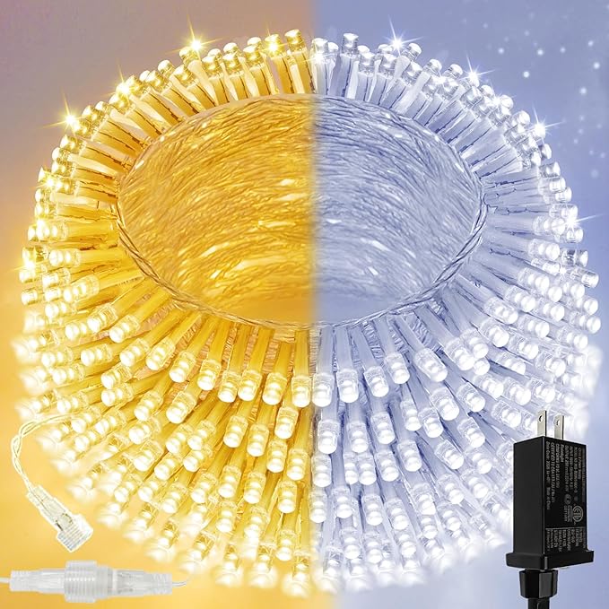 Warm White to Cool White Color Changing 200 LED 66FT Connectable Christmas String Lights for Outdoor Indoor Waterproof, 11 Modes Twinkle Fairy Lights Clear Wire for Christmas Tree Memory Remote Timer