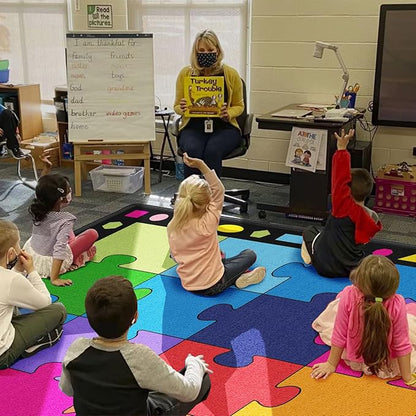 Booooom Jackson Large Classroom Rug Colorful Puzzle Classroom Carpet 7'5"x13'Classroom Rug with Non-Slip Backing School Preschool Rug Classroom Elementary Classroom Rug(Pz10C-4023)