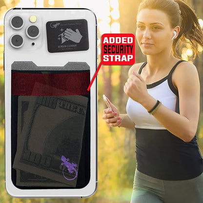 Phone Wallet - Adhesive Card Holder - Cell Phone Pouch - Stick on Lycra Pocket by Gecko - Carry Credit Cards and Cash