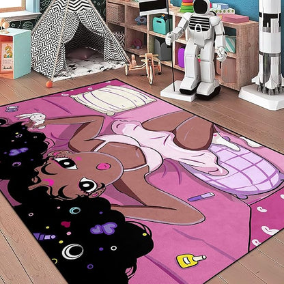Black Magic Girls for Bedroom Large Cute African American Girls Floor Rugs for Bedroom Black Magic Girl Area Rug Girls Room Decor Pink Room Decor for Teen Girls, 4'×5'