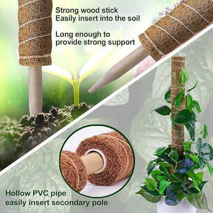 Moss Pole 58.7 Inch - Monstera Plant Support 5 Pack, 17.5" and 12" Plant Stakes for Indoor Plants Coco Coir Moss Pole Sticks for Climbing Potted Live Plants, Pothos, Philodendron
