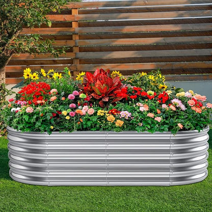 Land Guard 4×2×1.5ft Galvanized Raised Garden Bed Kit, Galvanized Planter Garden Boxes Outdoor, Oval Large Metal Raised Garden Bed for Vegetables……… (Classic Silver