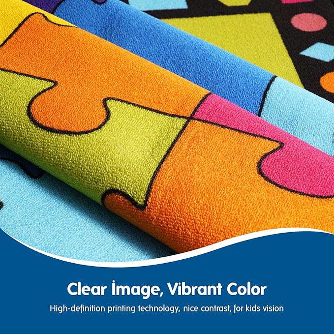 Booooom Jackson Large Classroom Rug Colorful Puzzle Classroom Carpet 7'5"x13'Classroom Rug with Non-Slip Backing School Preschool Rug Classroom Elementary Classroom Rug(Pz10C-4023)