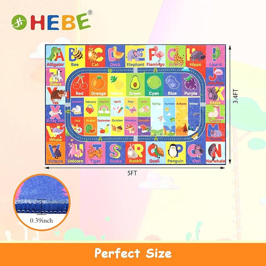 HEBE Kids Play Rug 3'4"x5' ABC Alphabet Numbers Shapes Educational Kid Area Rug Washable Baby Crawling Mat Non Slip Kid Play Mat Carpet for Girl Boy Bedroom Playroom