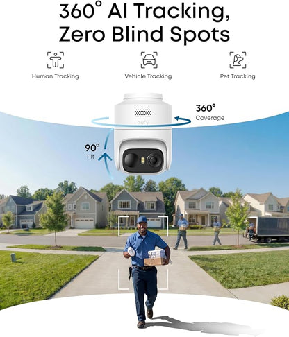eufy Security eufyCam C37 2-Cam Kit, 360° Pan&Tilt Auto tracking, Security Cameras Wireless Outdoor, 2K Solar Powered, Human/Vehicle/Pet/Face AI Detection, No Subscription, Built-in 64GB Local Storage