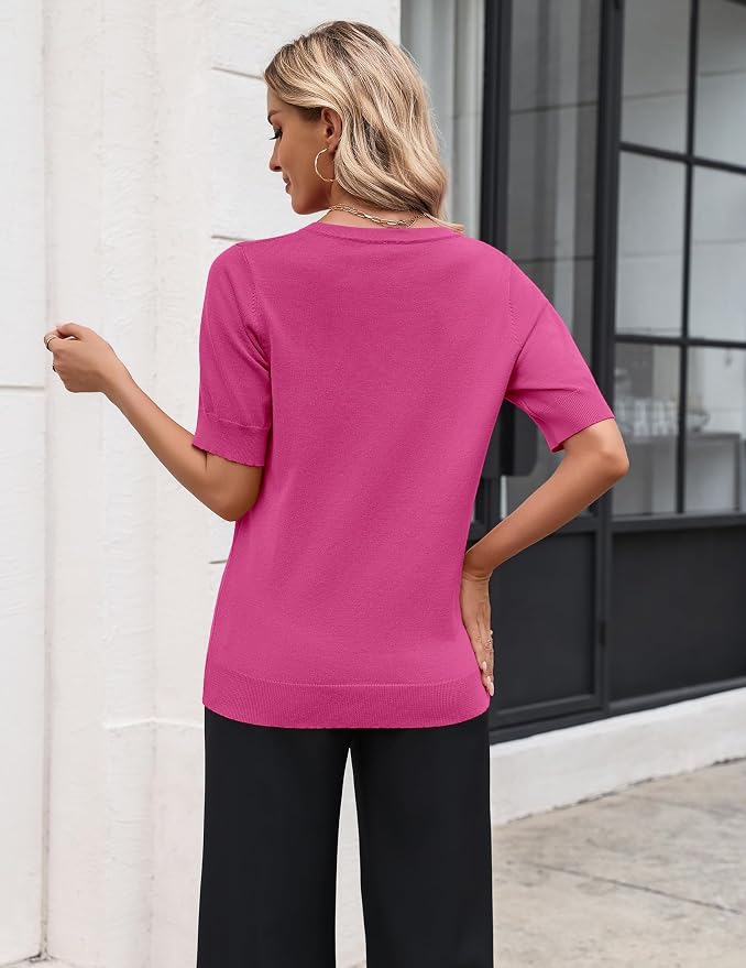 Zeagoo Women's Short Sleeve Sweater 2026 Spring Summer Tops Lightweight Casual V Neck Sweaters Dressy Work Blouses Clothes