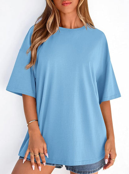 PRETTYGARDEN Womens 2026 Spring Going Out Tops Casual Short Sleeve Crewneck Loose Fit Basic Oversized T Shirts Summer Outfits