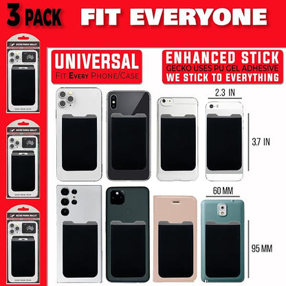 Phone Wallet - Adhesive Card Holder - Cell Phone Pouch - Stick on Lycra Pocket by Gecko - Carry Credit Cards and Cash