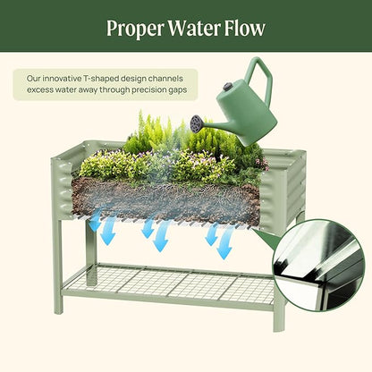 Elevated Raised Garden Bed-V Series, 2' x 4' Garden Beds with Legs & Storage Rack for Patio Porch, 700 Lbs Weight Capacity, Outdoor Planter Boxes for Gardening Herbs Vegetables Flowers, Pearl White