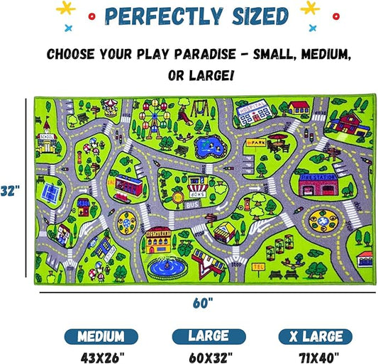 ToyVelt Kids Carpet Playmat Car Rug – Educational Road Traffic Carpet Multi Color Play Mat - Large 60” X 32” Best Kids Rugs for Playroom & Kid Bedroom – for Ages 3-12 Years Old