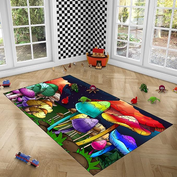 Mushroom Rugs for Bedroom Fantasy Mushroom Prints Rugs for Bedroom Mushroom Area Rugs for Girls Bedroom for Home Dining Living Room Rugs, 3'×5'