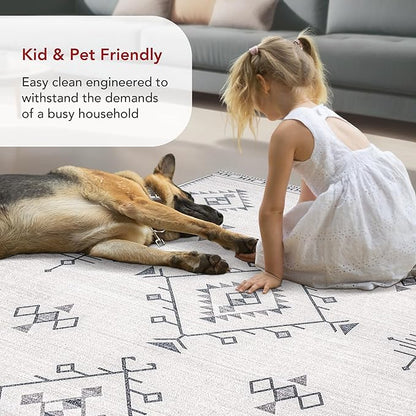 nuLOOM Evalyn Southwestern Machine Washable Ultra Thin Area Rug, 9' x 12', Cream