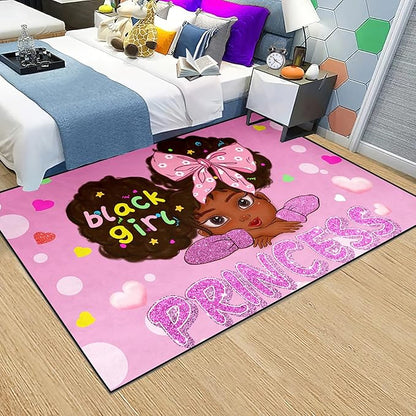 African American Rugs for Girls Room Black Girls Room Decor Rugs Princess Room Decor Rugs for Girls Bedroom Kids Rugs for Bedroom Girls Teen Living Room Soft Floor Mats, Pink, 2'6''×4'