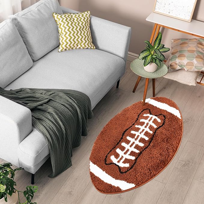 Cool Football Rug for men room decor-32"x 20" Non Slip kid Rug for Aesthetic bathroom & area rugs fun Decor Microfiber Fluffy Rug for y2k Room Decor-Cute Rug