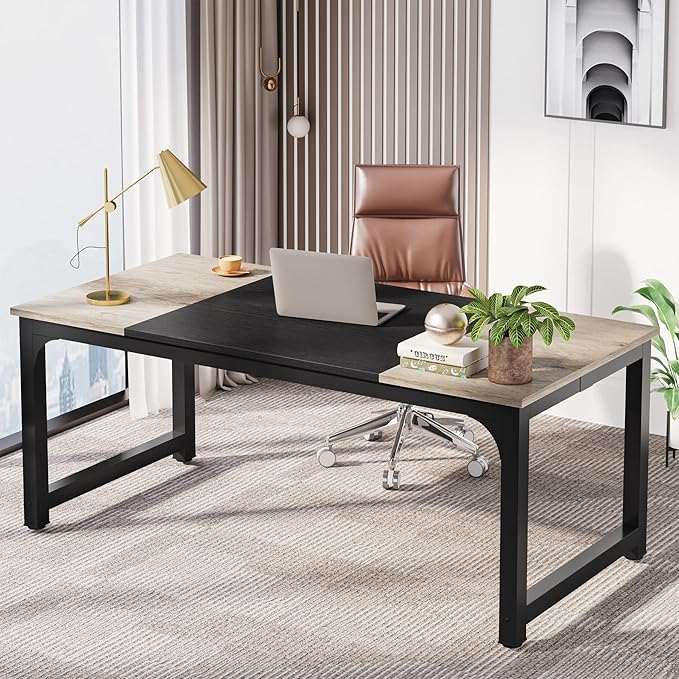70.8 Inch X-Large Executive Computer office desk, Grey+Black