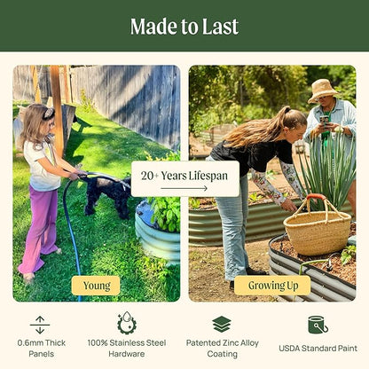Vego garden Raised Garden Bed Kits, 17" Tall 9 in 1 8ft X 2ft Metal Raised Planter Bed for Vegetables Flowers Ground Planter Box-Modern Gray