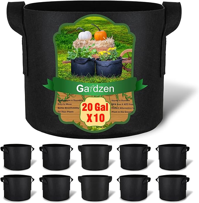 Gardzen 10-Pack 20 Gallon Grow Bags, Aeration Fabric Pots with Handles