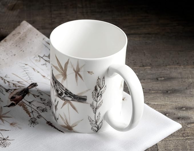 Maison d' Hermine Coffee Mug with Handles Tea Cups (12 Ounce, Pack of 1) | Fine Bone China Coffee Mugs for Hot Beverages Cappuccino Latte Home Spring Summer -Meadow Florals - Brown - Meadow Mornings
