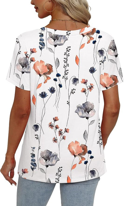 Alaroo Womens Summer Tops 2026 V Neck Short Sleeve Shirts Trendy Dressy Casual Vacation Outfits Printed